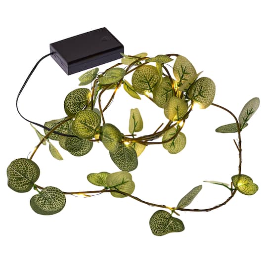 12 Pack: 18ct. Warm White LED String Lights Eucalyptus Leaf Garland by Ashland®